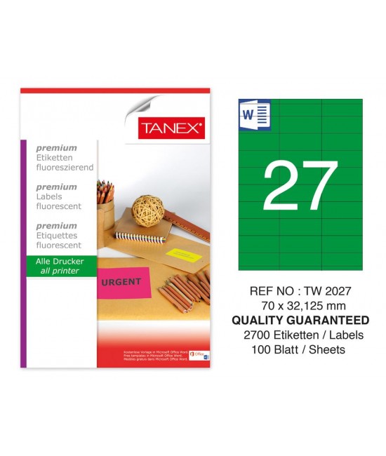 Tanex TW-2027 70x32,125 mm Green Fluorescent Laser Label 100 Pcs