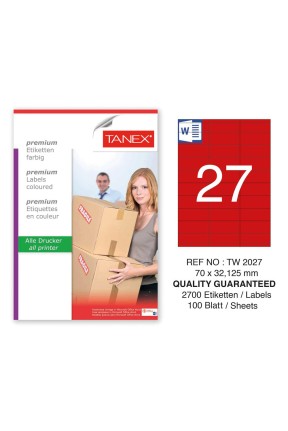 Tanex TW-2027 70x32,125mm Kırmızı Pastel Laser Etiket 100 Lü 