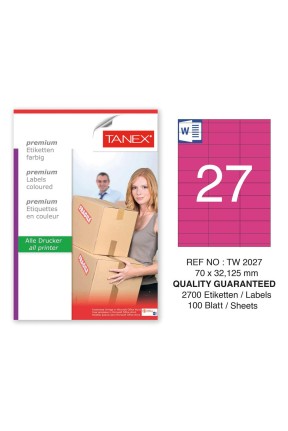 Tanex TW-2027 70x32,125mm Pembe Pastel Laser Etiket 100 Lü 
