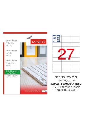 Tanex TW-2027 70x32,125mm Sökülebilir Etiket 100 Lü