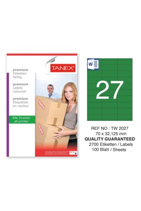 Tanex TW-2027 70x32,125mm Yeşil Pastel Laser Etiket 100 Lü 