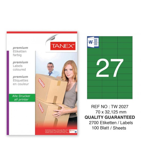 Tanex TW-2027 70x32,125mm Yeşil Pastel Laser Etiket 100 Lü 