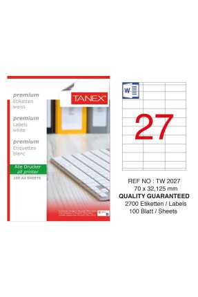 Tanex  TW-2027 Laser Etiket 70 x 32.125 mm 