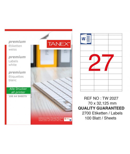 Tanex  TW-2027 Laser Etiket 70 x 32.125 mm 
