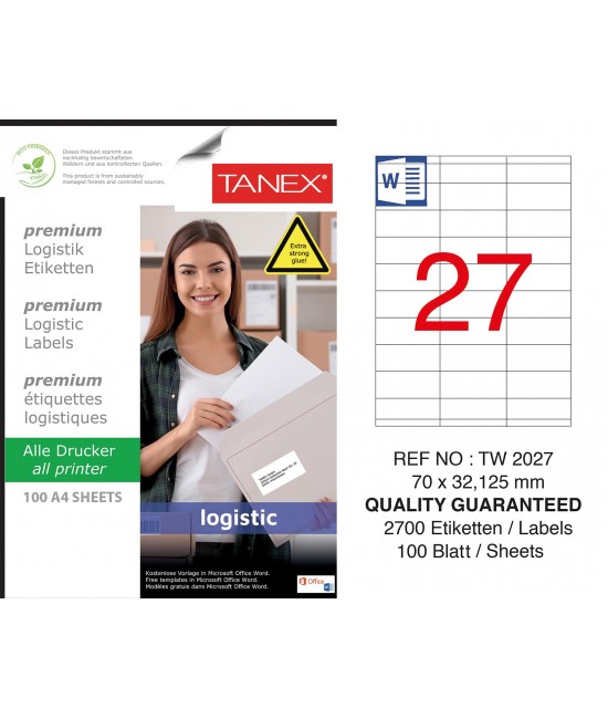 Tanex Tw-2027 Shipping and Logistics Label 70x32.125 mm