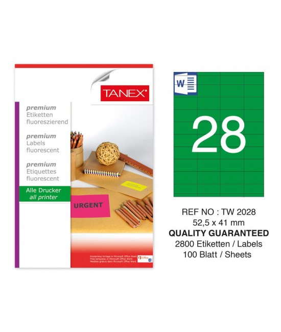 Tanex TW-2028 52,5x41 mm Green Fluorescent Laser Label 100 Pcs