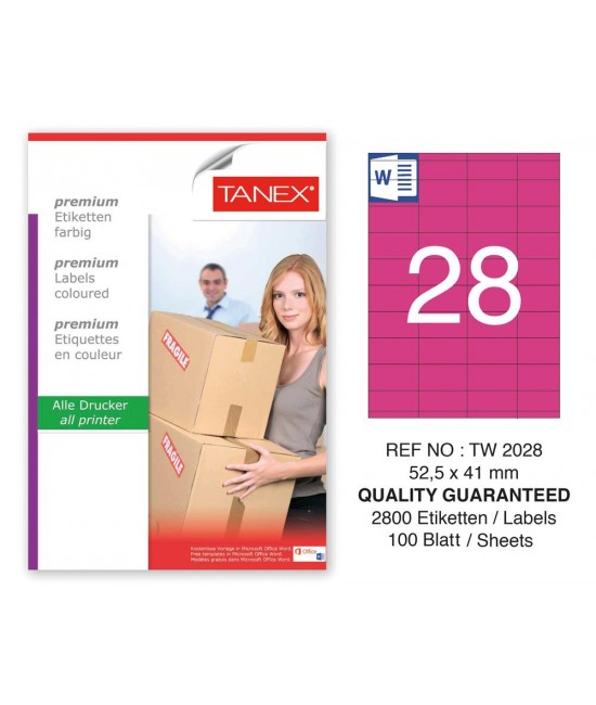 Tanex TW-2028 52,5x41mm Pembe Pastel Laser Etiket 100 Lü