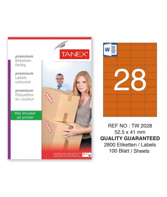 Tanex TW-2028 52,5x41mm Turuncu Pastel Laser Etiket 100 Lü 