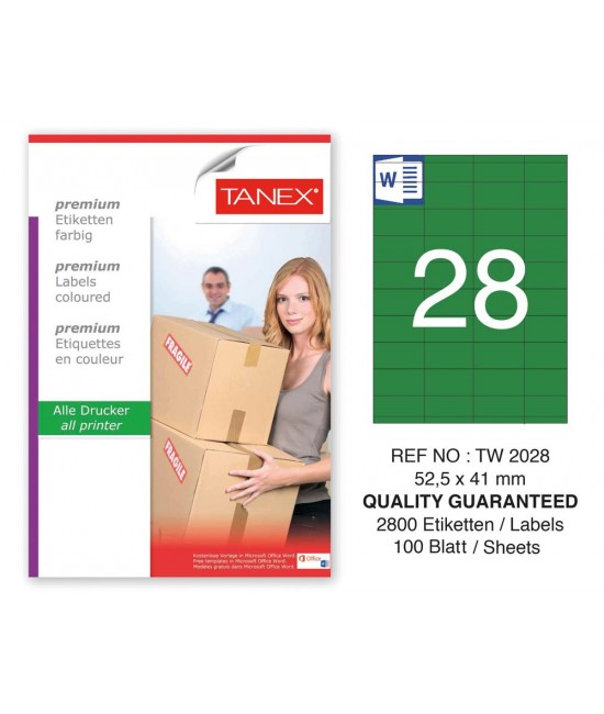 Tanex TW-2028 52,5x41mm Yeşil Pastel Laser Etiket 100 Lü