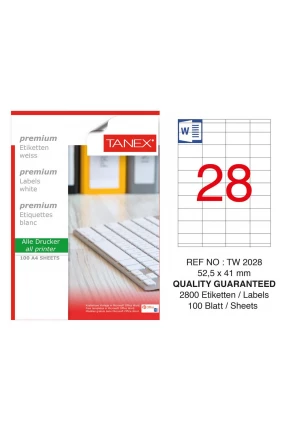 Tanex Tw-2028 Laser Etiket 52,5 x 41 mm Tanex Tw-2028 Laser Etiket 52,5 x 41 mm