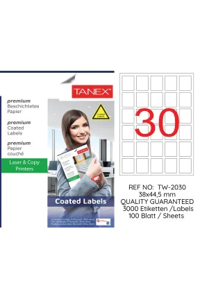 Tanex TW-2030 38x44.5mm Kuşe Laser Etiket 100 Lü Paket