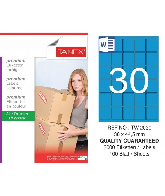 Tanex TW-2030 38x44,5mm Blue Pastel Laser Label 100 Pcs