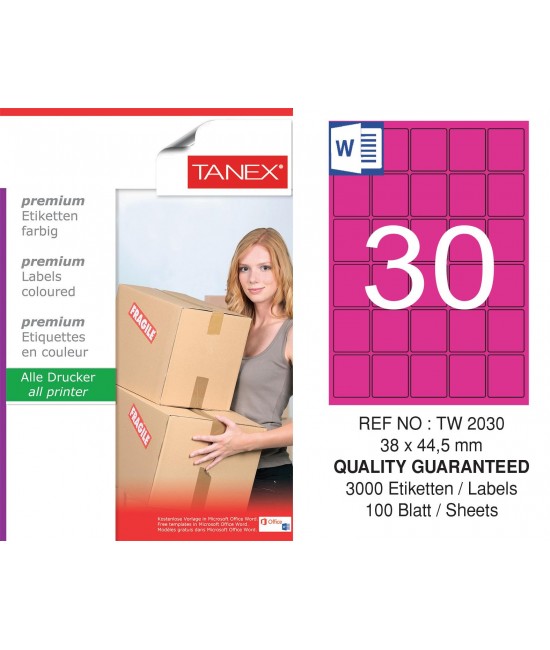 Tanex TW-2030 38x44,5mm Pink Pastel Laser Label 100 Pcs