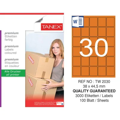 Tanex TW-2030 38x44,5mm Turuncu Pastel Laser Etiket 100 Lü
