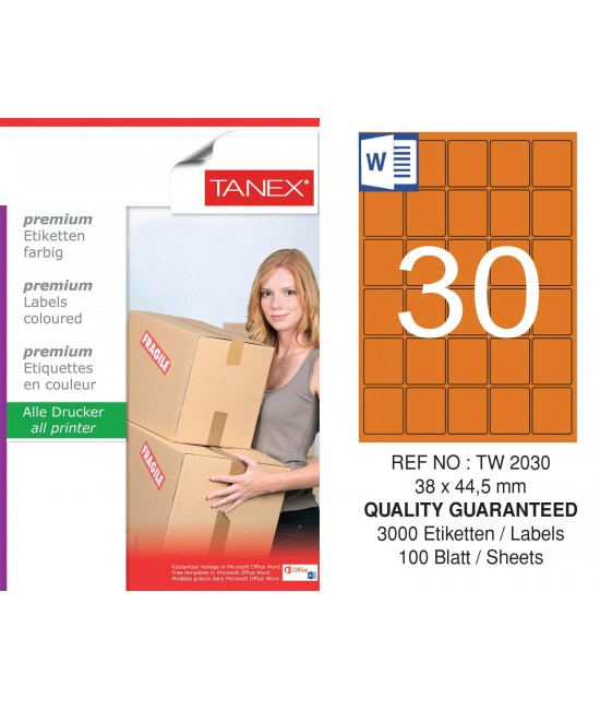 Tanex TW-2030 38x44,5mm Orange Pastel Laser Label 100 Pcs
