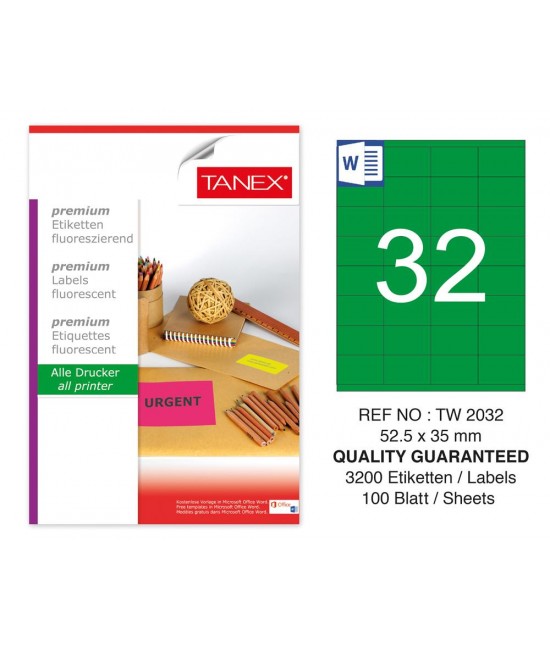 Tanex TW-2032 52,5x35 mm Green Fluorescent Laser Label 100 Pcs