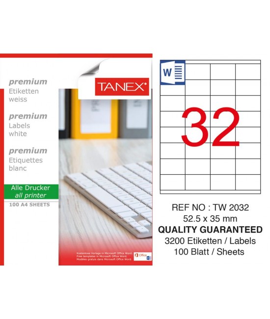 Tanex TW-2032 52,5x35mm Sökülebilir Etiket 100 Lü