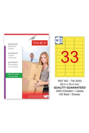 Tanex TW-2033 63,5x25,4mm Sarı Pastel Laser Etiket 100 Lü 