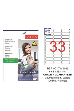 Tanex TW-2033 Kuşe Laser Etiket 100 Lü Paket