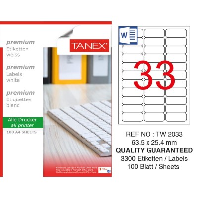 Tanex TW-2033 Laser Etiket 100 Lü Paket