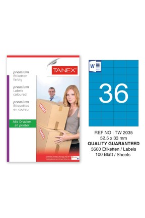 Tanex TW-2035 52,5x33mm Mavi Pastel Laser Etiket 100 Lü 