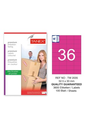 Tanex TW-2035 52,5x33mm Pembe Pastel Laser Etiket 100 Lü 