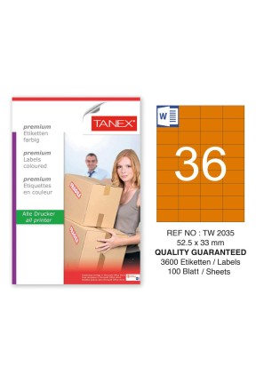 Tanex TW-2035 52,5x33mm Turuncu Pastel Laser Etiket 100 Lü 