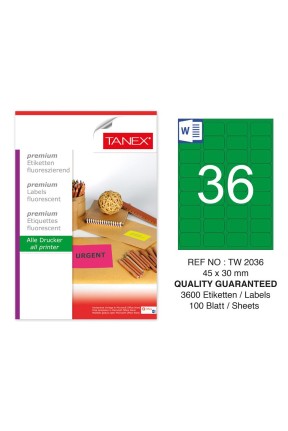 Tanex TW-2036 45x30 mm Yeşil Floresan Laser Etiket 100 Lü 