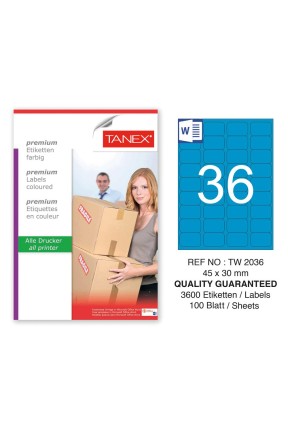 Tanex TW-2036 45x30mm Mavi Pastel Laser Etiket 100 Lü 