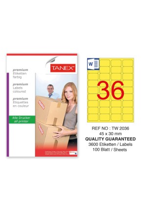 Tanex TW-2036 45x30mm Sarı Pastel Laser Etiket 100 Lü 