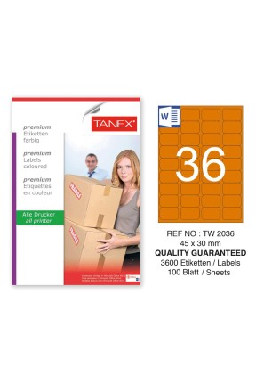 Tanex TW-2036 45x30mm Turuncu Pastel Laser Etiket 100 Lü 