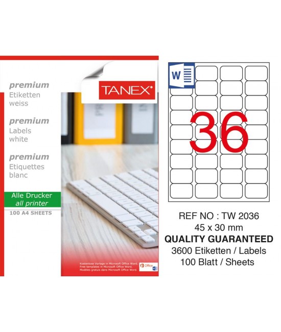 Tanex Tw-2036 Laser Etiket  45 x 30 mm 