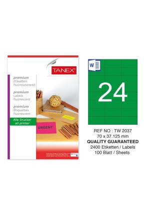 Tanex TW-2037 70x37,125 mm Yeşil Floresan Laser Etiket 100 Lü 