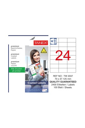 Tanex TW-2037 70x37.125mm Kuşe Laser Etiket 100 Lü Paket