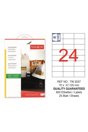 Tanex TW-2037 70x37.125mm Polyester Etiket 25 Li