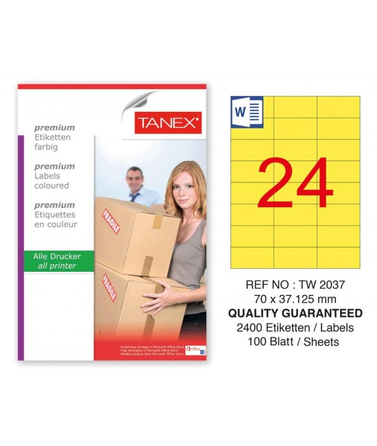 Tanex TW-2037 70x37.125mm Sarı Pastel Laser Etiket 100 Lü Paket