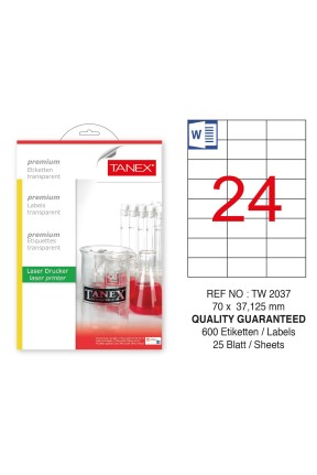 Tanex TW-2037 70x37.125mm Şeffaf Laser Etiket 600 Lü