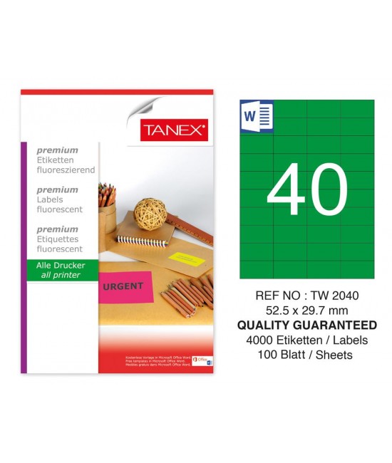 Tanex TW-2040 52,5x29,7 mm Green Fluorescent Laser Label 100 Pcs