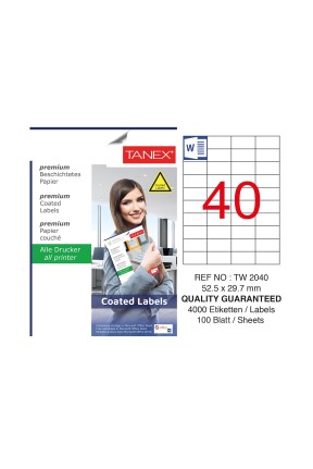 Tanex TW-2040 52.5x29.7mm Kuşe Laser Etiket 100 Lü Paket