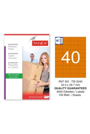 Tanex TW-2040 52,5x29,7mm Turuncu Pastel Laser Etiket 100 Lü 