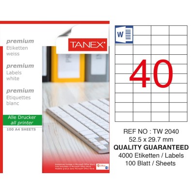 Tanex TW-2040 52.5x29.7mm Laser Etiket