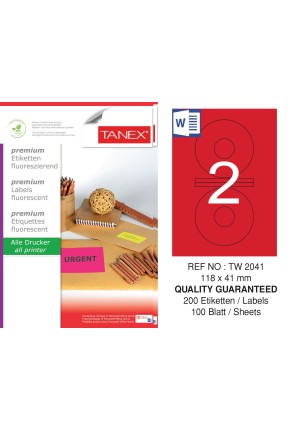 Tanex TW-2041 118x41 mm Kırmızı Floresan Laser Etiket 100 Lü 
