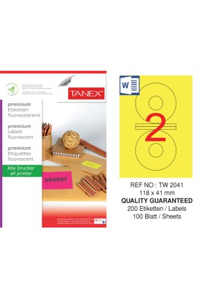 Tanex TW-2041 118x41 mm Sarı Floresan Laser Etiket 100 Lü 