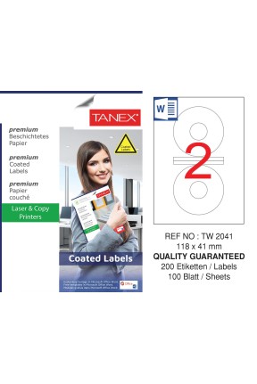 Tanex TW-2041 118x41mm Kuşe Laser Etiket 100 Lü Paket