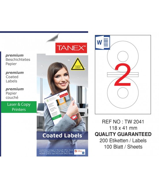 Tanex TW-2041 118x41mm Kuşe Laser Etiket 100 Lü Paket