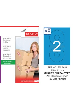 Tanex TW-2041 118x41mm Mavi Pastel Laser Etiket 100 Lü 