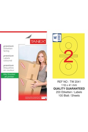 Tanex TW-2041 118x41mm Sarı Pastel Laser Etiket 100 Lü Paket