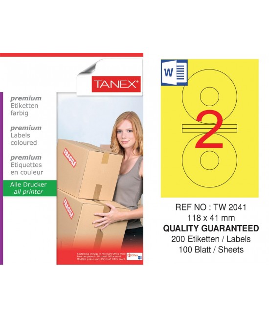Tanex TW-2041 118x41mm Yellow Pastel Laser Label Pack of 100