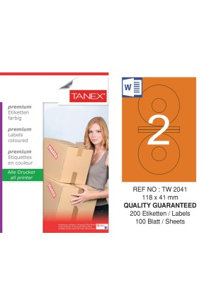 Tanex TW-2041 118x41mm Turuncu Pastel Laser Etiket 100 Lü 