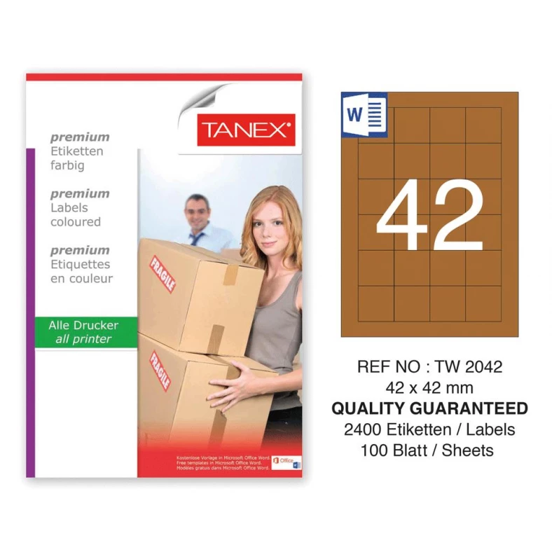 Tanex TW-2042 42x42 mm Kraft Etiket 100 Lü Paket
